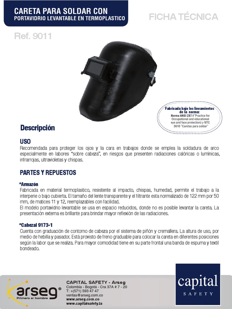 Ficha Tecnica Careta Para Soldar Arseg