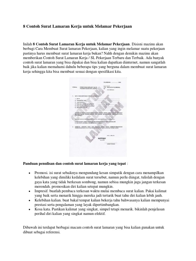 8 Contoh Surat Lamaran Kerja Untuk Melamar Pekerjaan 4