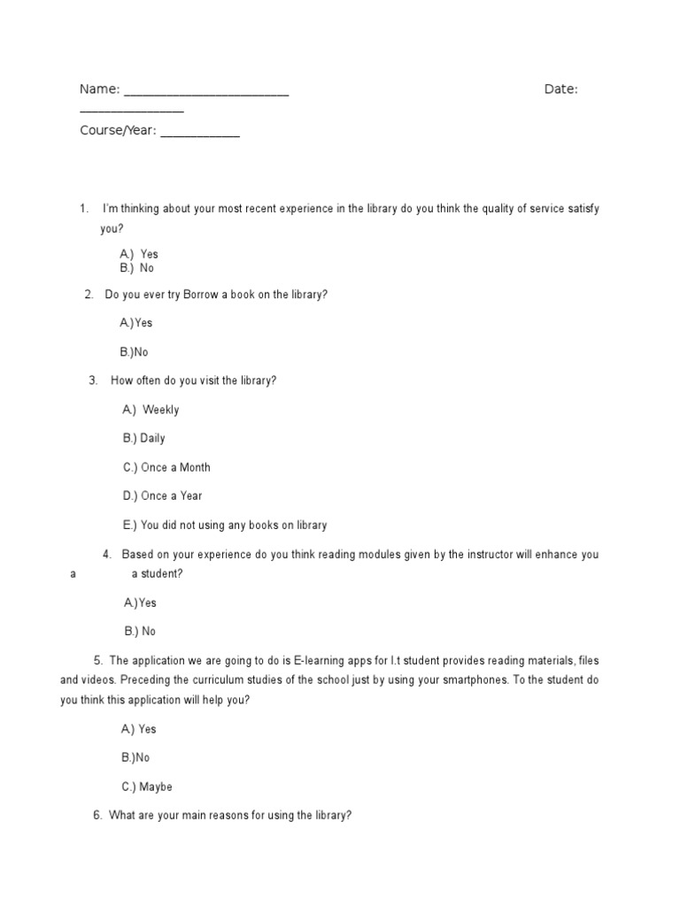 Library Experience and E-Learning Survey | PDF | Career & Growth