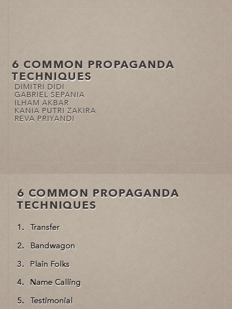 Six Common Propaganda Techniques | PDF | Propaganda | Psychological ...