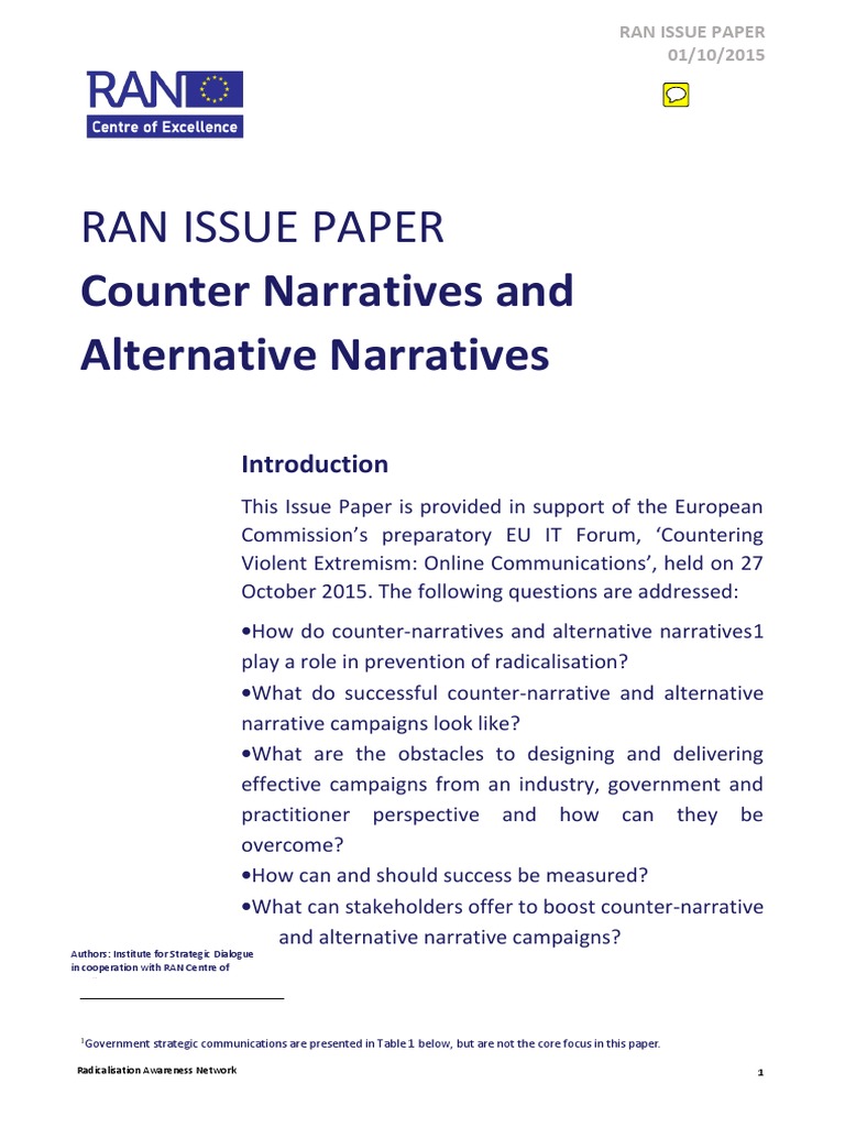 Counter Narratives and Alternative Narratives Digital & Social Media
