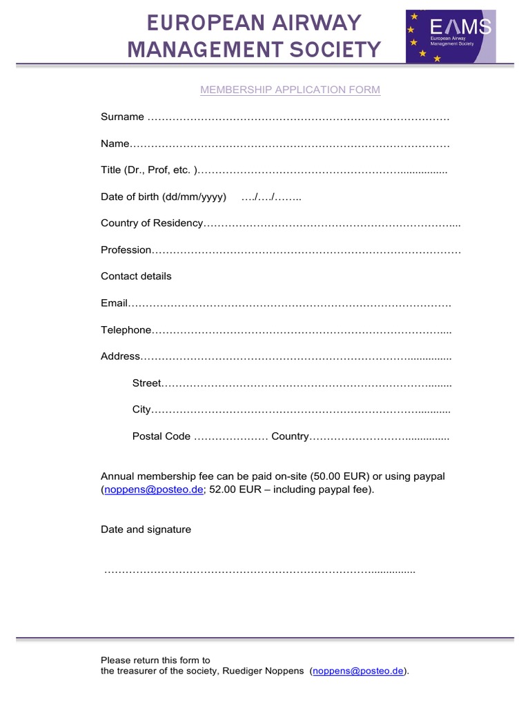 EAMS Member Application Form 2016 | PDF