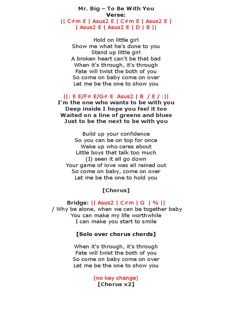 Mr Big To Be With You Chord Chart With Lyrics