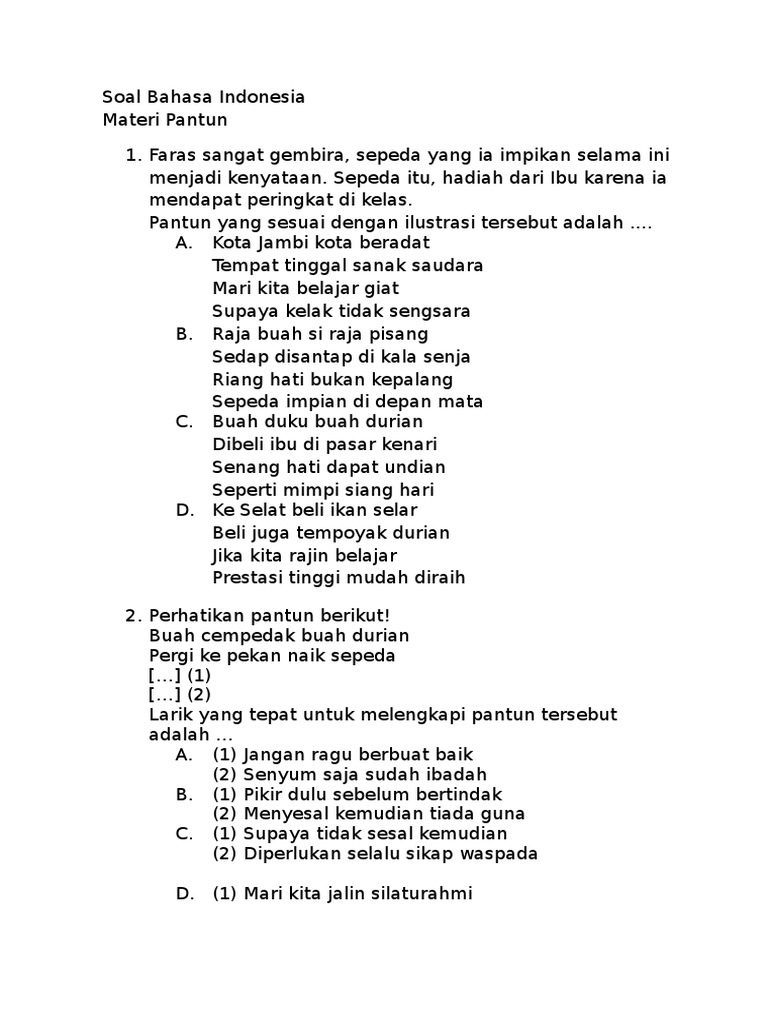 Soal Bahasa Indonesia