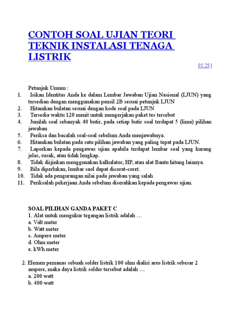 Soal Instalasi Listrik Dan Jawabannya Pdf Pendidikan Soal