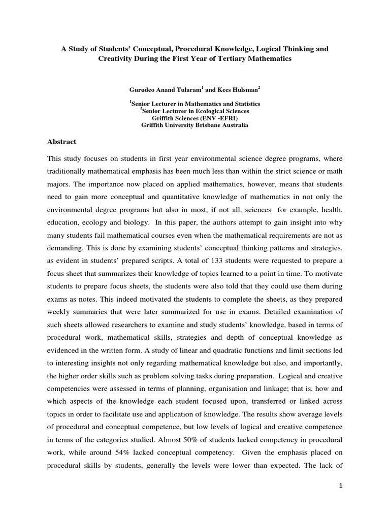Essay On Procedural Knowledge In Mathematics