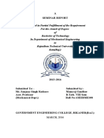 Submitted in Partial Fulfillment of The Requirement For The Award of Degree of Bachelor of Technology in Department of Mechanical Engineering To Rajasthan Technical University, Kota (Raj.)