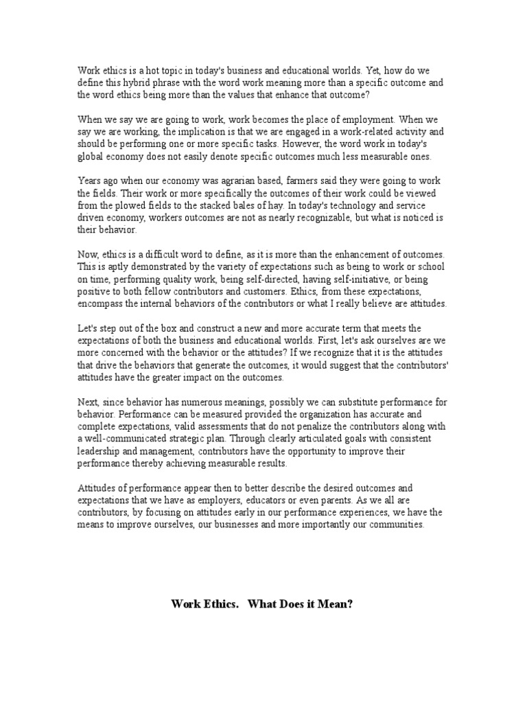 Work Ethics | Morality | Value (Ethics)