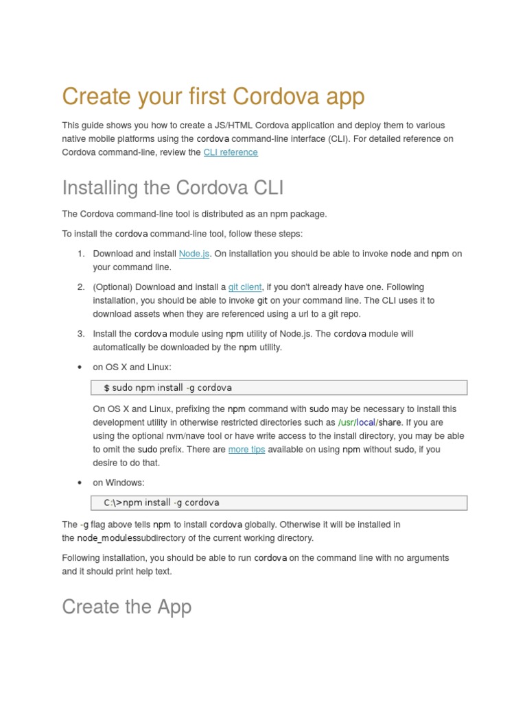 Create Your First Cordova App | PDF | Command Line Interface | Software ...