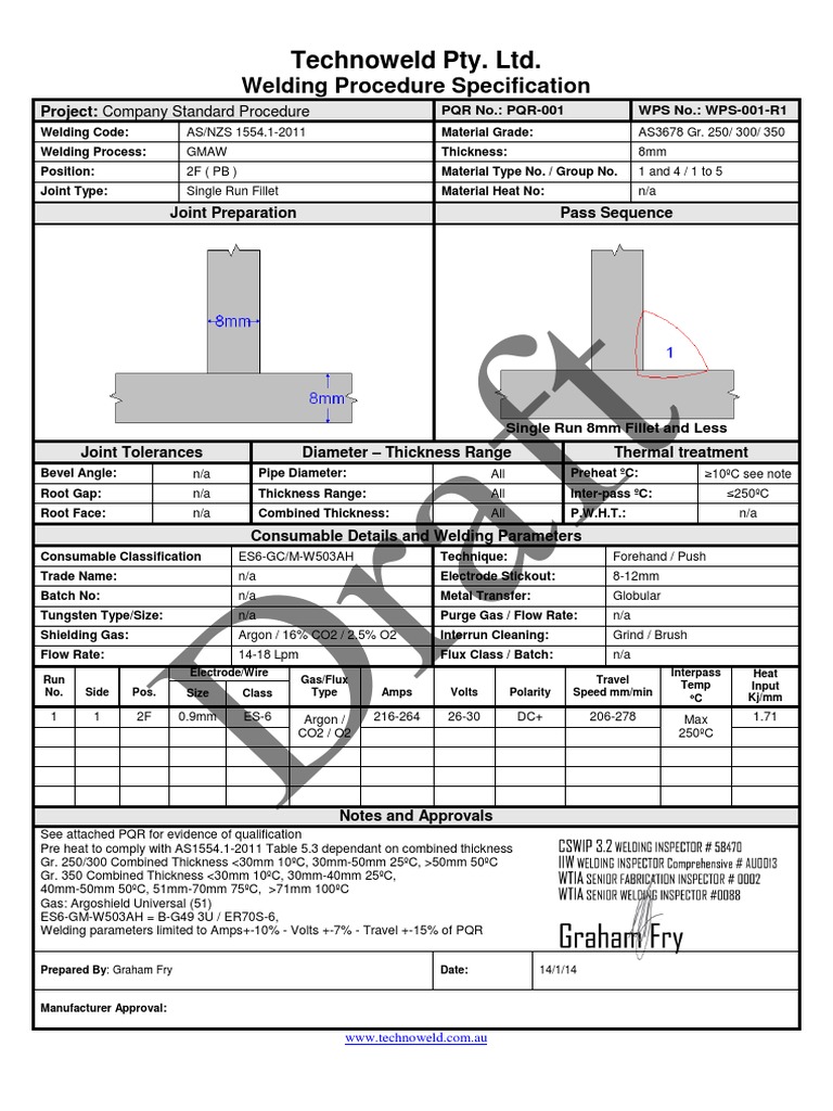 Welding Procedure Specification Sample | PDF
