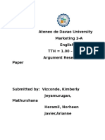 Ateneo de Davao University Marketing 2-A English 23 TTH 1.00 - 2.30 PM Argument Research Paper