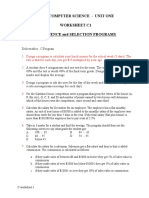 Cape Computer Science - Unit One Worksheet C1 C Sequence and Selection Programs