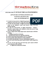 Department of Electrical Engineering: Advanced Control System Lab M.TECH LAB (MCE-251) List of Experiments