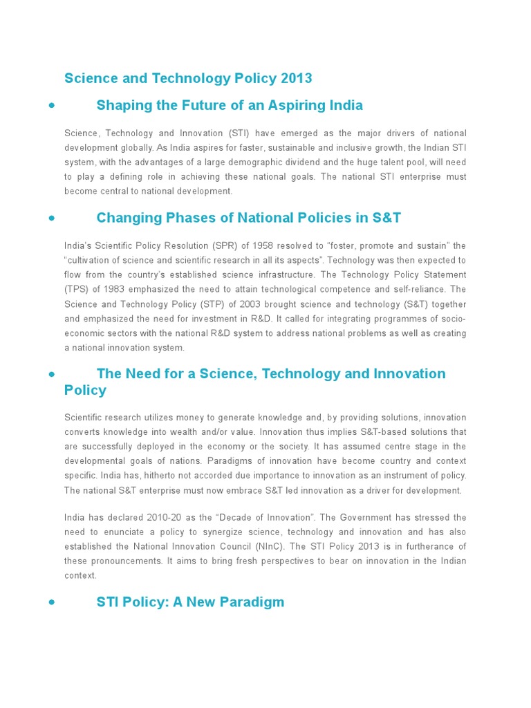 Science and Technology Policy 2013 Research And Development Innovation