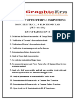 List of Experiment Basic Electrical Lab