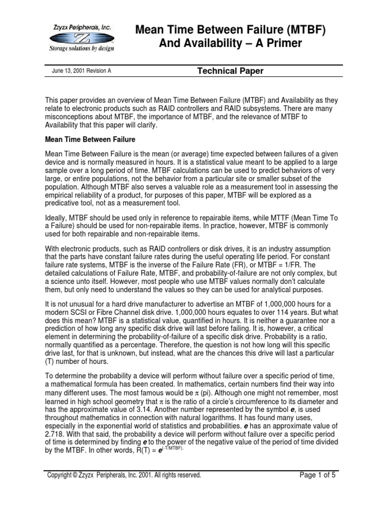 MTBF and Availability Primer | PDF