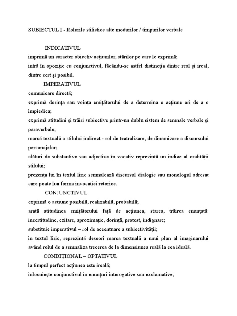 Valorile Stilistice Ale Timpurilor Verbale