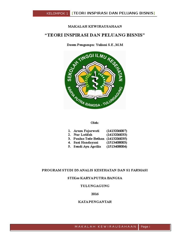 MAKALAH TEORI INSPIRASI DAN PELUANG BISNIS