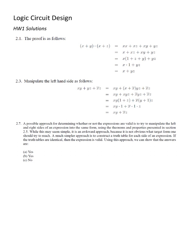 Logic Circuit Design HW1 Solutions | PDF | Teaching Methods & Materials