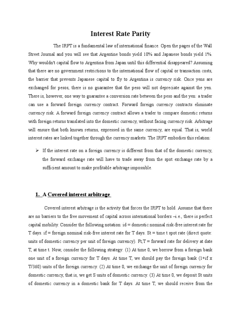 Interest Rate Parity: 1. A Covered Interest Arbitrage | PDF | Arbitrage