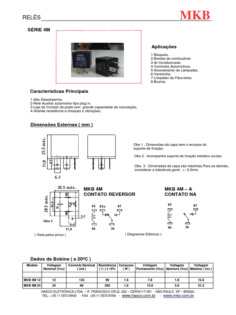 Relés MKB 4M: Especificações Técnicas | PDF
