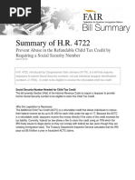Summary of H.R. 4722 Prevent Abuse in the Refundable Child Tax Credit by Requiring a Social Security Number   