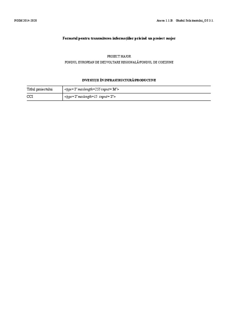 Anexa 1.1 B Model Formular Cerere de Finanţare - Ro - OS 3.1. | PDF
