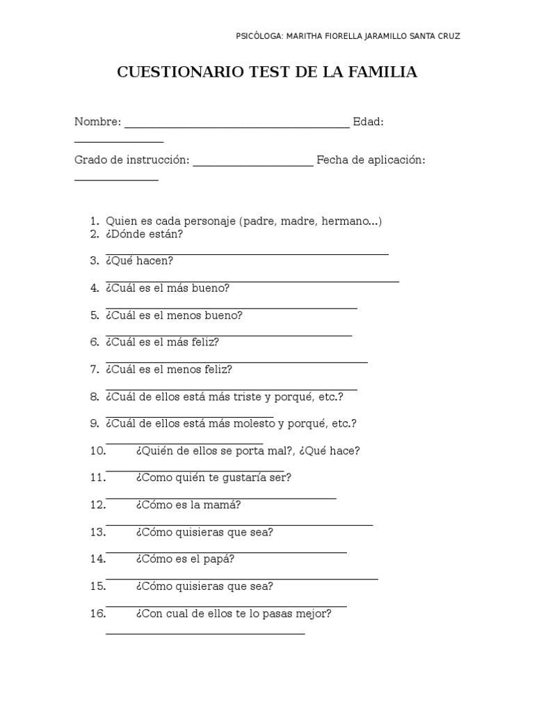 Cuestionario del Test Familiar | PDF