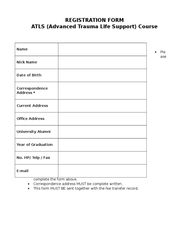 ATLS Course Registration Form 2024 | PDF
