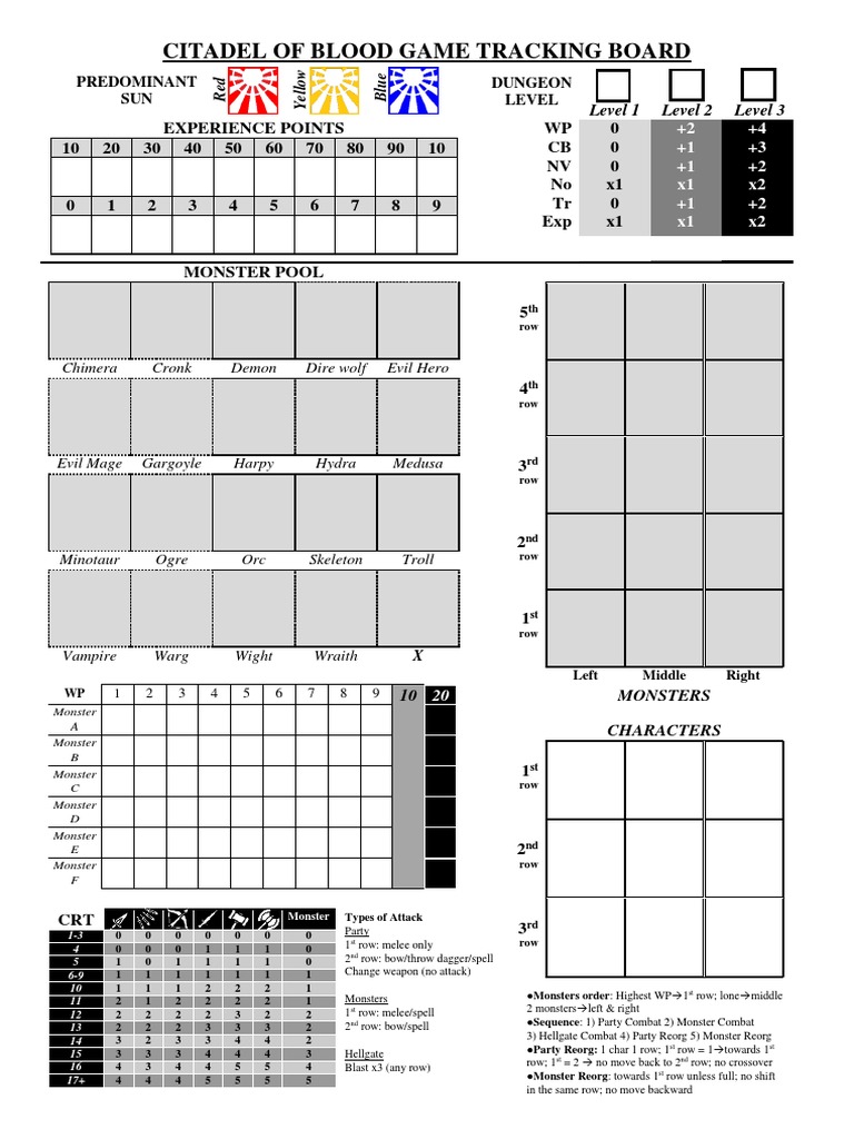 CoB Game Tracking Board | PDF | Leisure | Sports