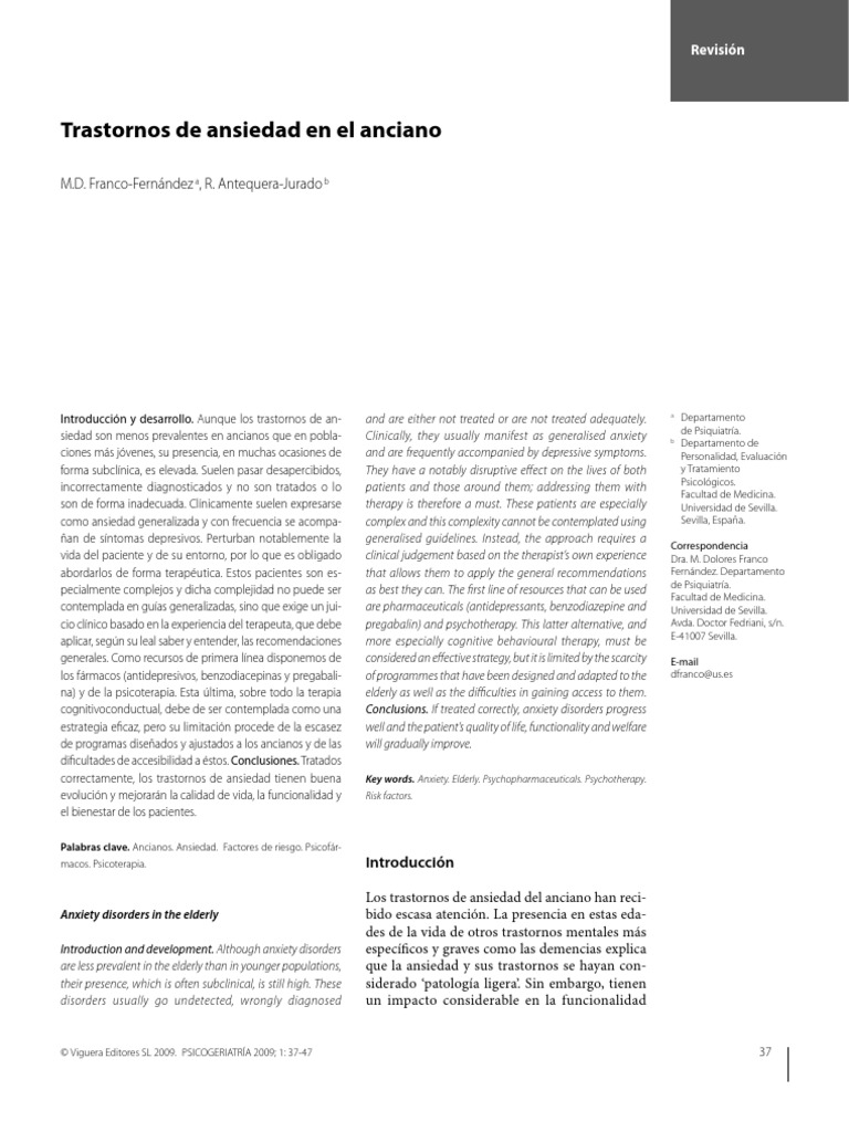 Trastorno de Ansiedad en El Anciano | PDF | Depresión (estado de ánimo ...