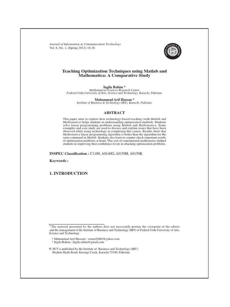 Comparing Optimization in Matlab and Mathematica | PDF | Linear ...