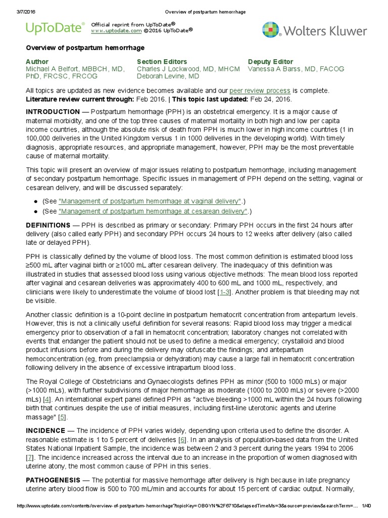 Overview of Postpartum Hemorrhage PDF Breastfeeding Bleeding