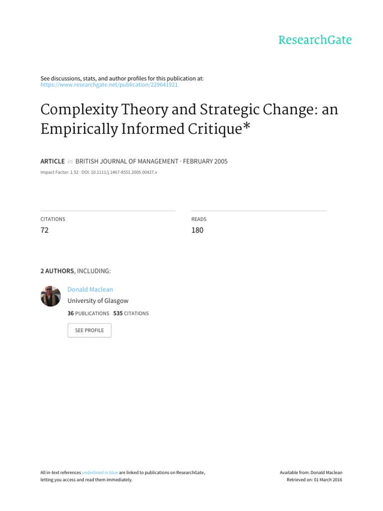 Complexity Theory and Strategic Change: An Empirically Informed ...