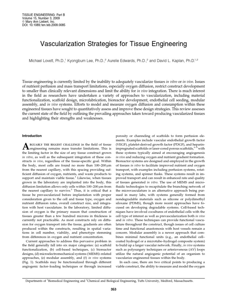 Tissue Vascularization Techniques | PDF | Tissue Engineering | Angiogenesis