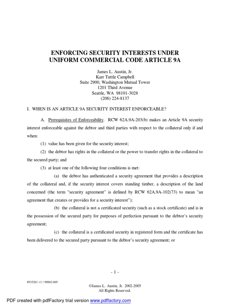 Enforcing a Security Interest Security Interest Foreclosure Free