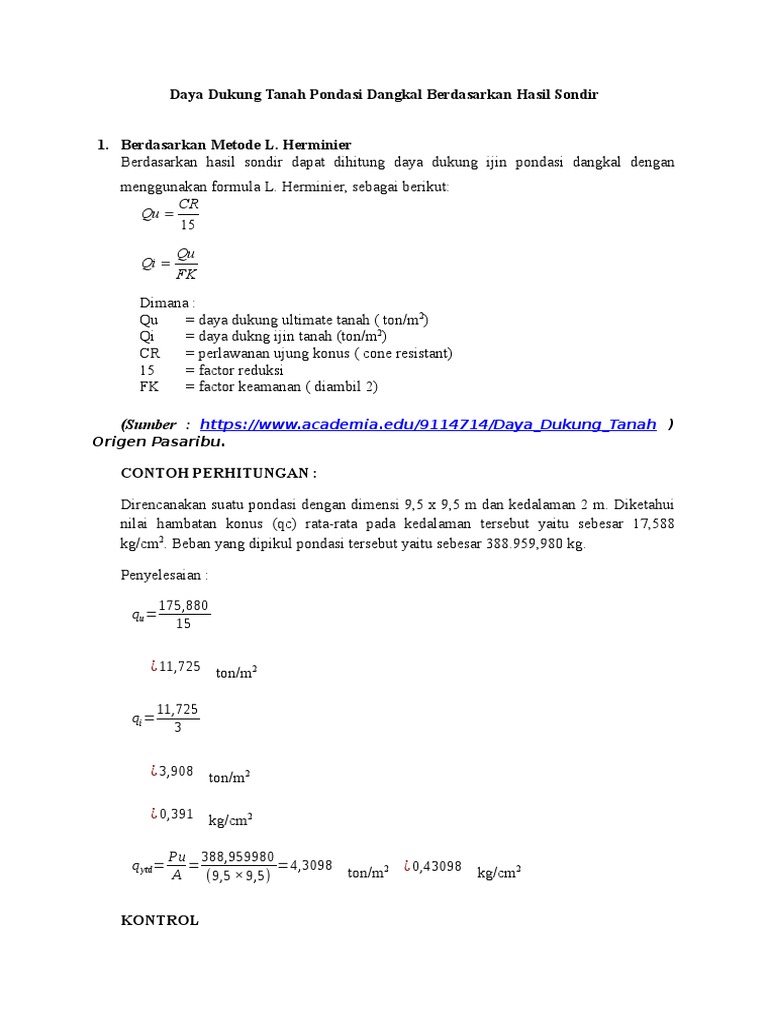 Contoh Soal Dan Jawaban Daya Dukung Pondasi Dangkal Guru Paud