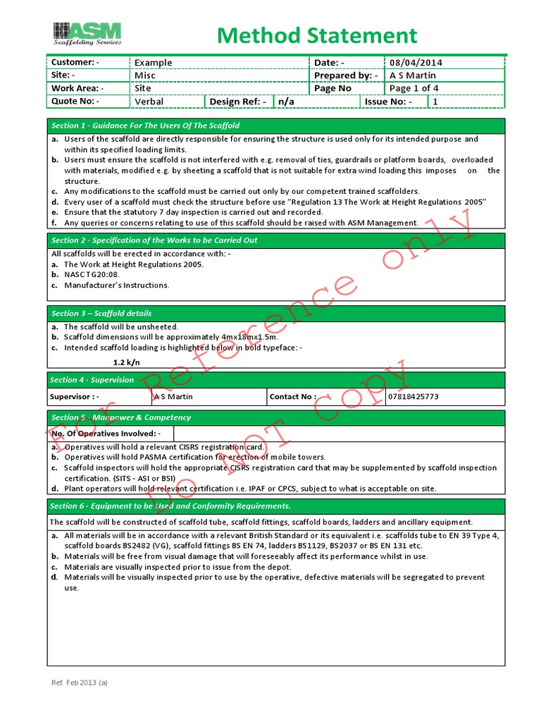 SCAFFOLDING Method Statement Fv2 | Scaffolding | Personal Protective ...