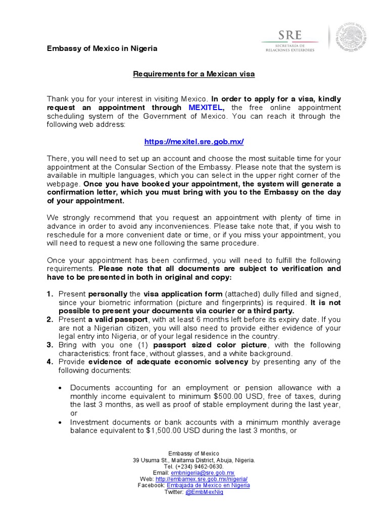 Mexican Visa Requirements JAN2016 Final PDF Travel Visa Passport