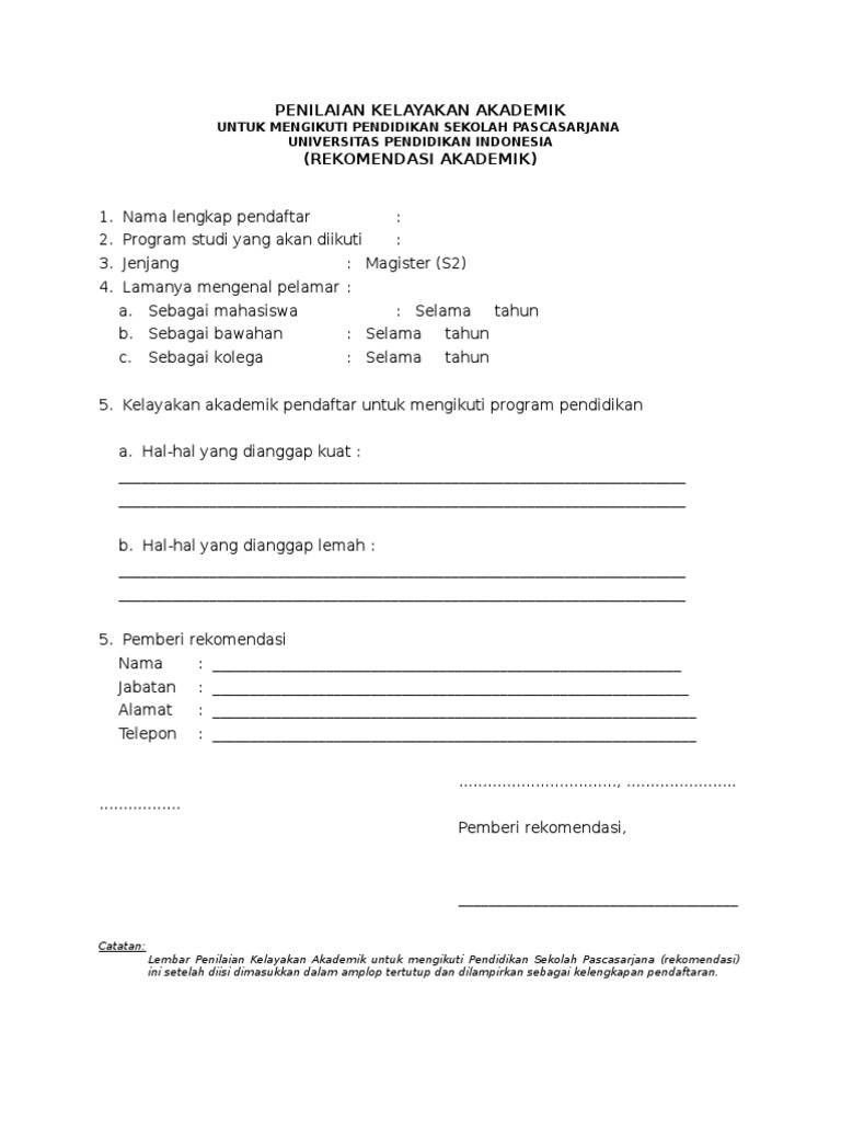 Format Surat Rekomendasi Dosen