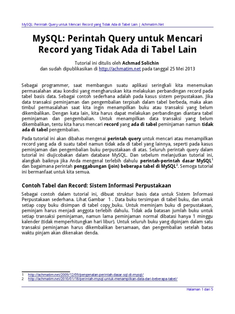 Query MySQL untuk Data Tidak Ada | PDF