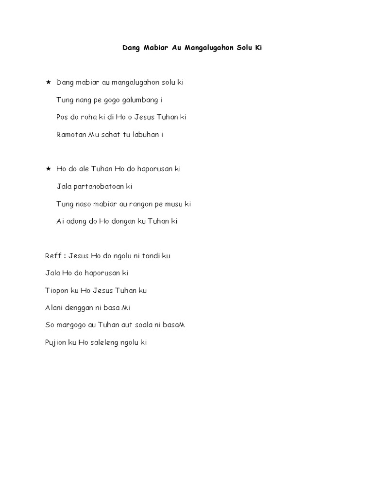 Dang Mabiar Au Mangalugahon Solu Ki Lirik Lagu Rohani