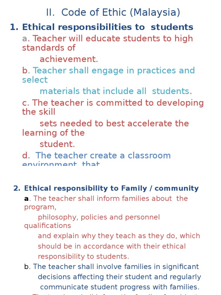 Malaysia Professionalism Teacher Code Of Ethics Teachers Educational Assessment