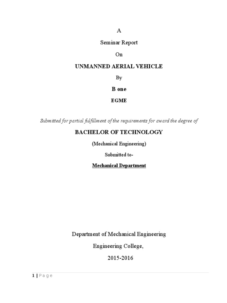 A Seminar Report On UNMANNED AERIAL VEHICLE PDF Unmanned Aerial Vehicle Inertial