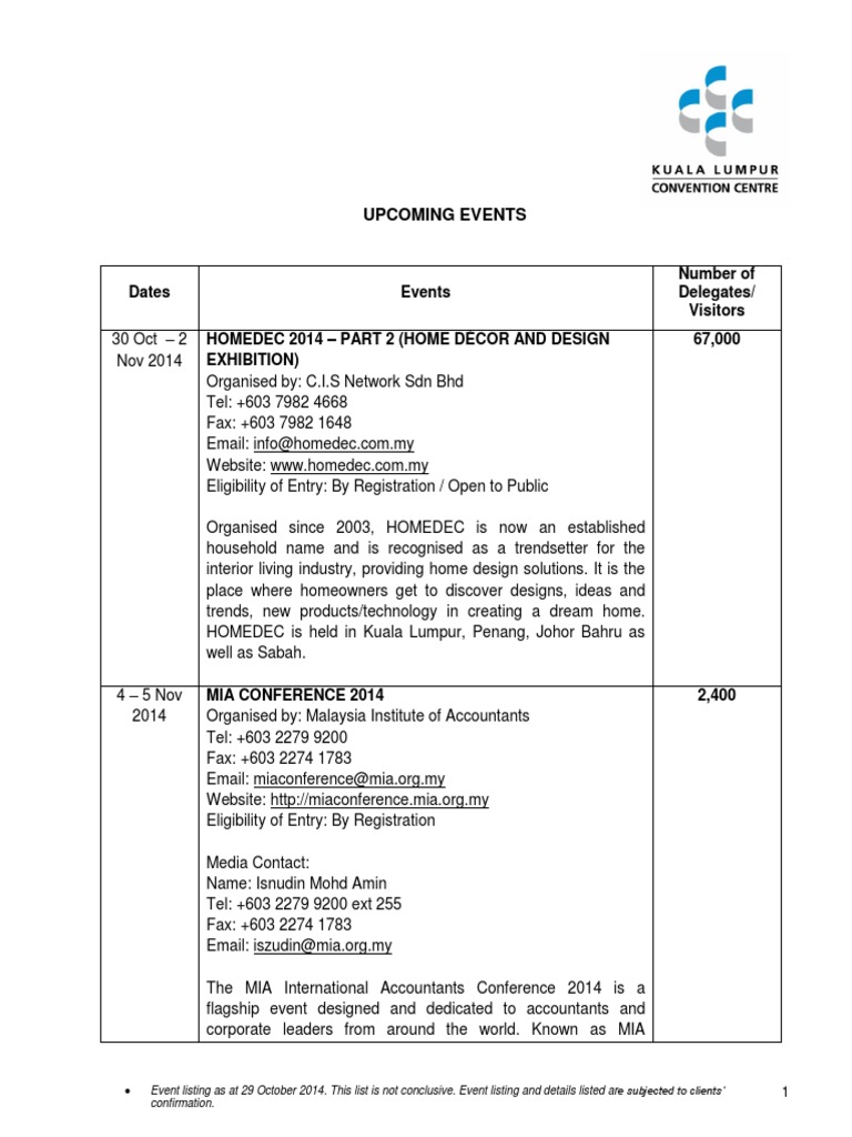 Upcoming Events in Malaysia from 30 October to 21 November 2014 | PDF