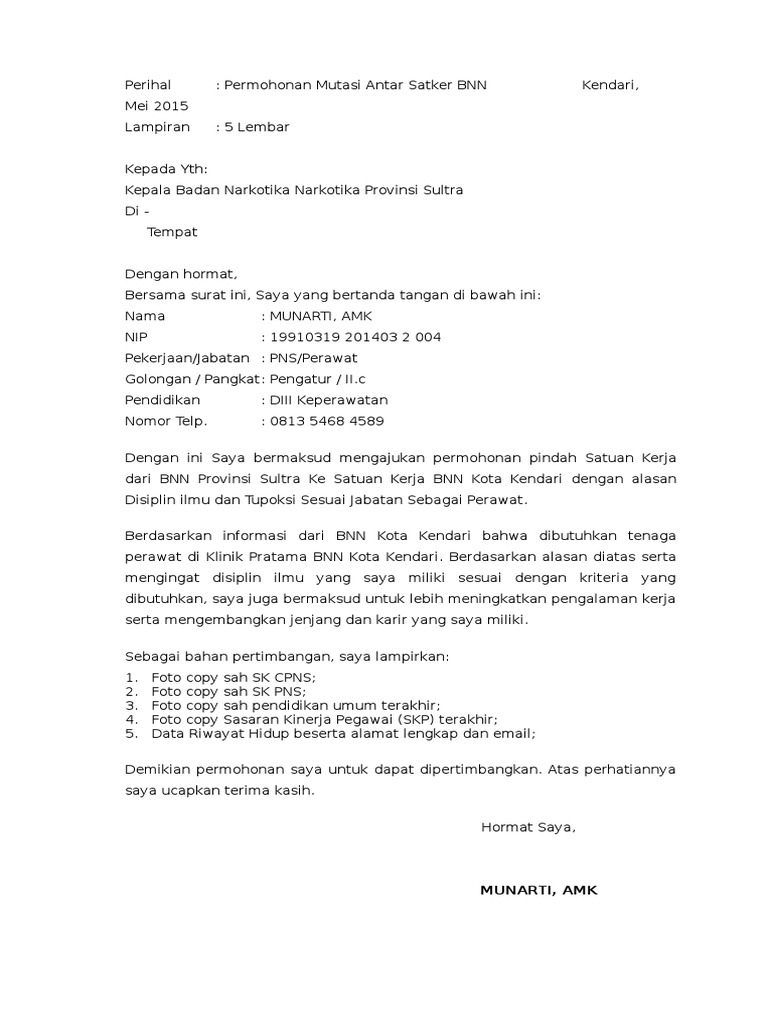 Contoh Surat Permohonan Izin Mutasi Antar Instansi Contohpedi C0m Pdf