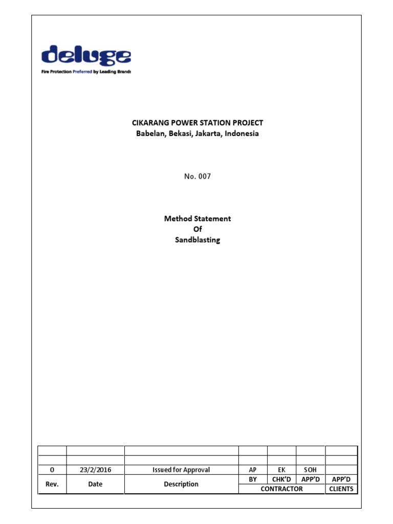 Method Statement Sandblasting Rev. 0 PDF Industrial Processes Materials