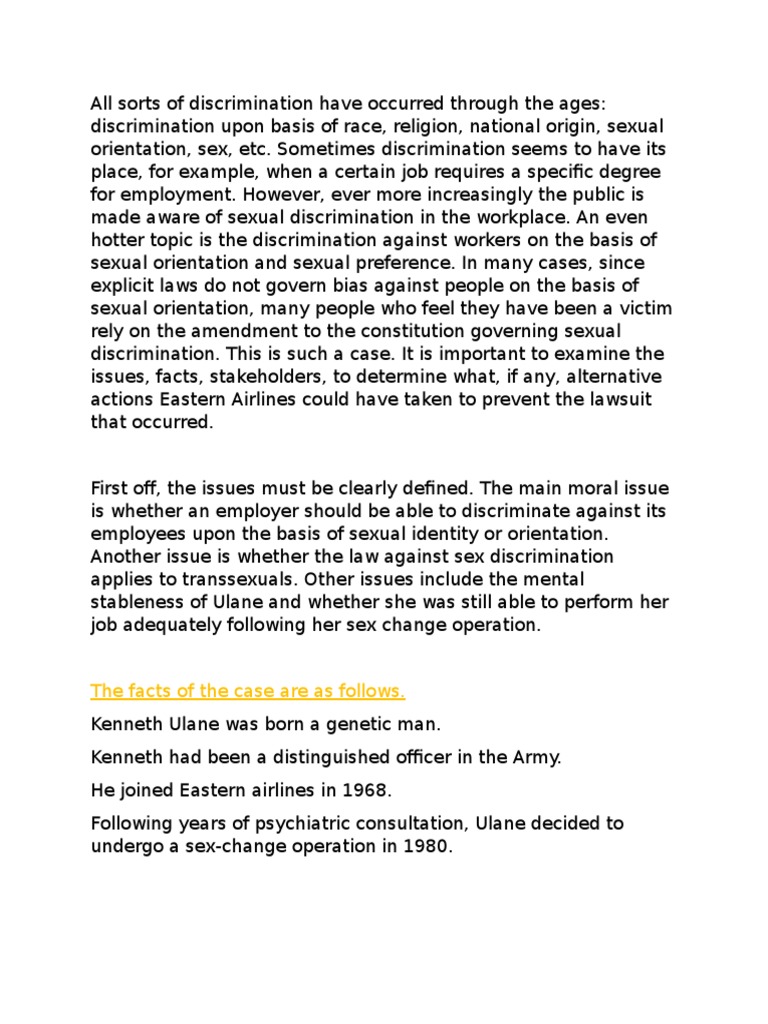 Discrimination Case of Karen Ulane | PDF | Discrimination | Sexual ...