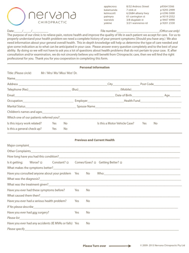 New Patient Form | Chiropractic | Pregnancy