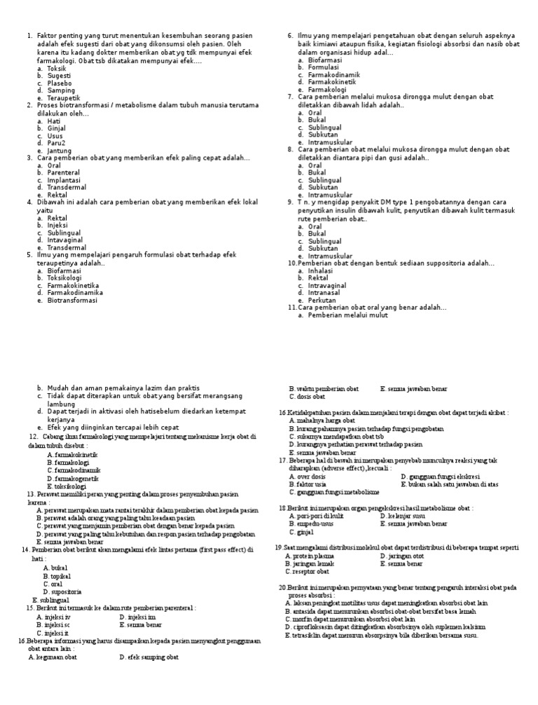 Soal Pemberian Obat